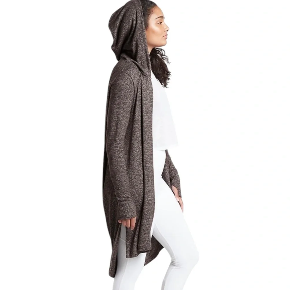 ATHLETA Harmony Wrap Yoga Gray Slouch Open Front Hooded Cardigan Sweater Size XS - Picture 7 of 9